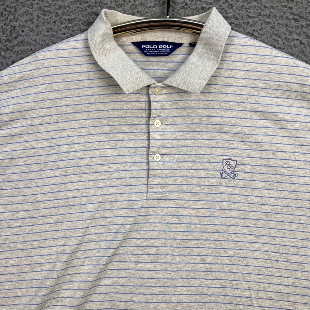 Polo Golf Ralph Lauren Polo Shirt Mens 2XL Gray Blue Striped Short Sleeve Cotton